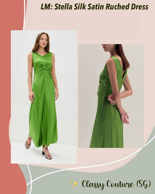 LM Stella Silk Satin Ruched Midi Dress