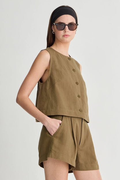 AA Godet Cotton-linen Sleeveless Tank Top