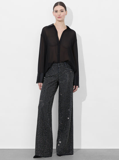AO Trish Rhinestone Embellished Low-Rise Wide Leg Jean Pants