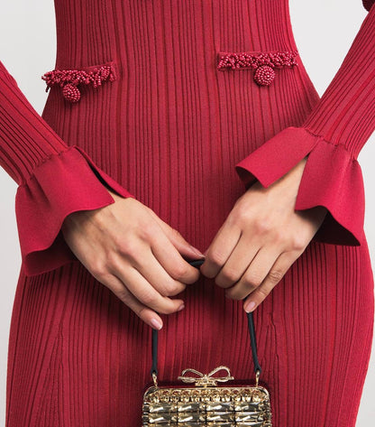 SP Red Knitted Embellished Midi Maxi Dress