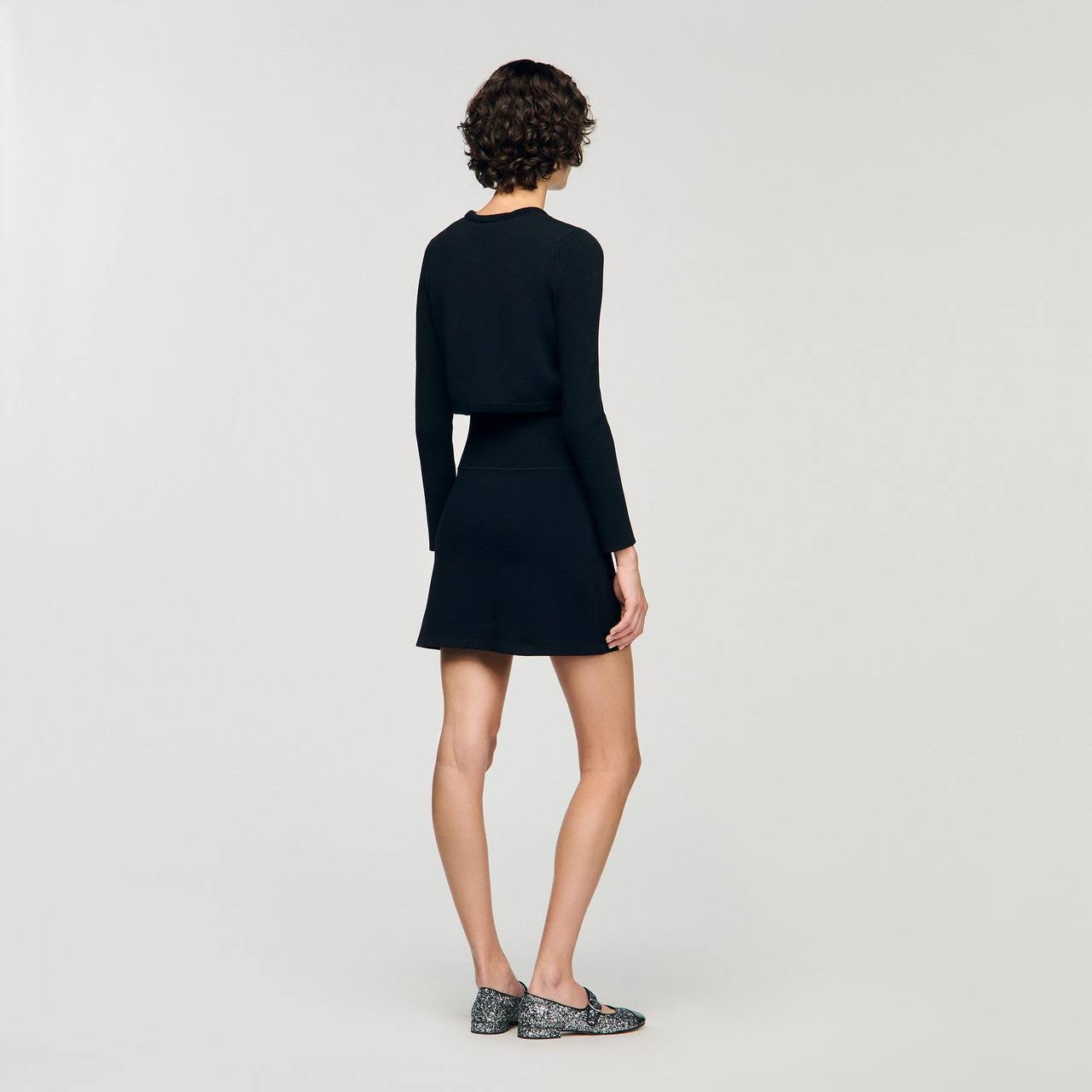 SD Black Rib Knit Cropped Cardigan | Mini Dress | Set