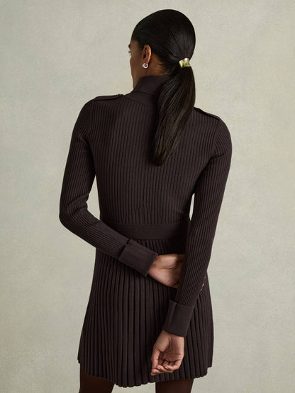 RS Vinnie Viscose-blend Rolled Neck Ribbed Mini Dress