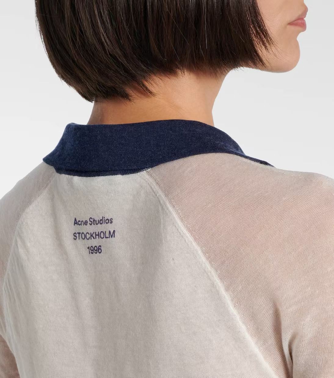 AC Lyocell-Wool Blend Colorblock Contrast Polo Semi-Sheer Sweater Shirt