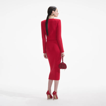 SP Red Knit Heart Buttoned Cardigan | Mini & Midi Skirt