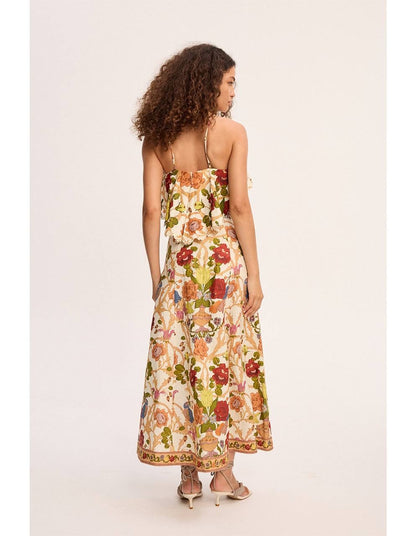 ALM Nissa Ruffle Linen Strappy Midi Dress