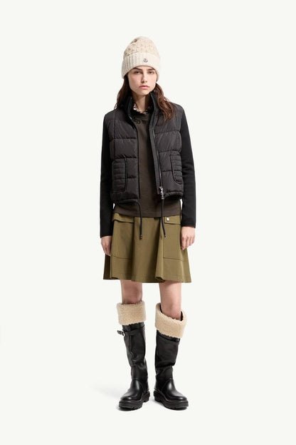 MC Square-Quilted Padded Wool Zip-Up Cardigan