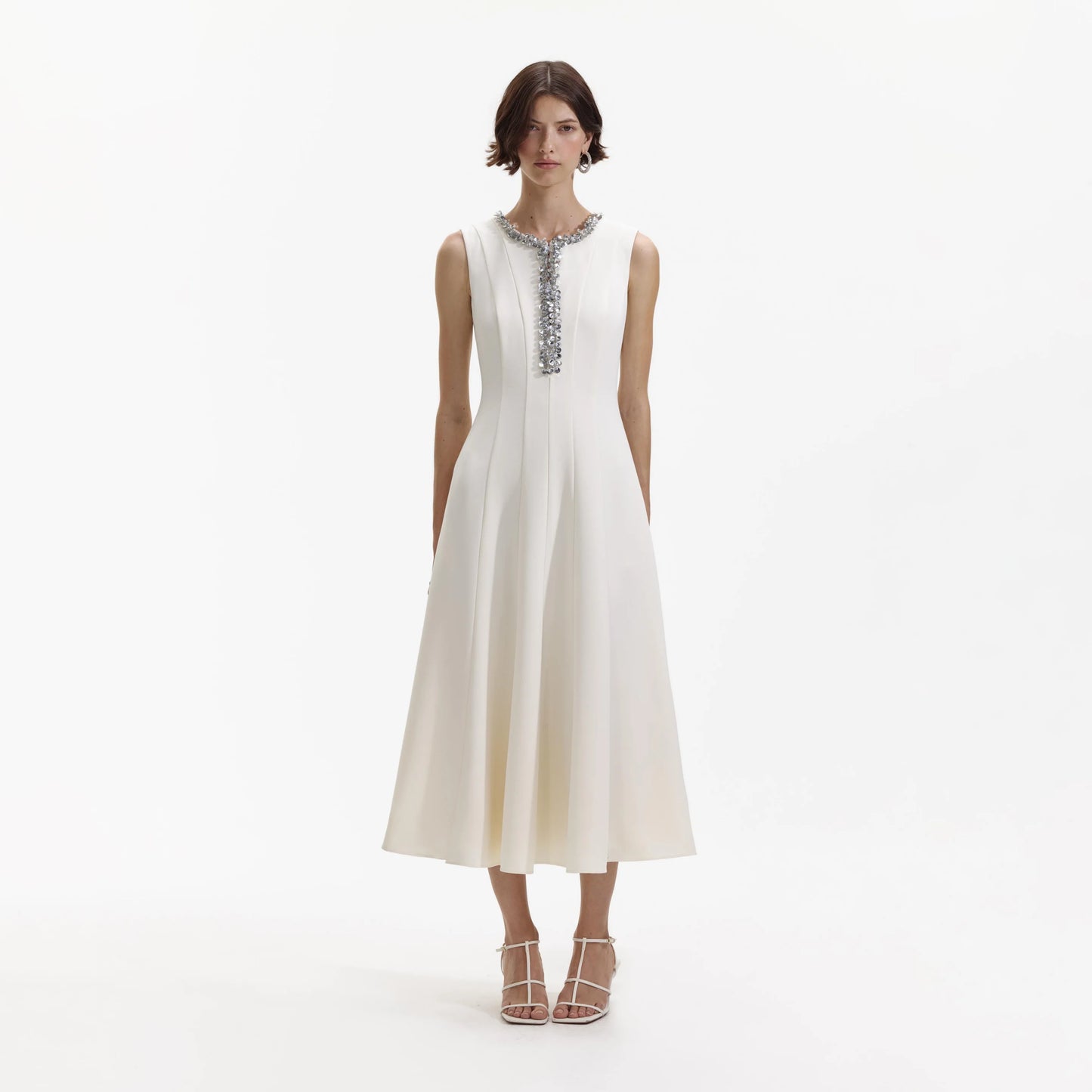 SP Cream Crepe Embellished Midi Dress with Sequin Keyhole