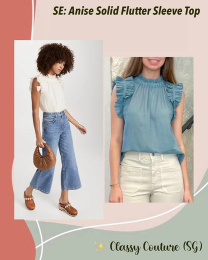 SE Anise Solid Flutter Sleeve Top