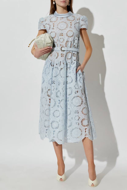 SP Blue Floral Lace Midi Dress