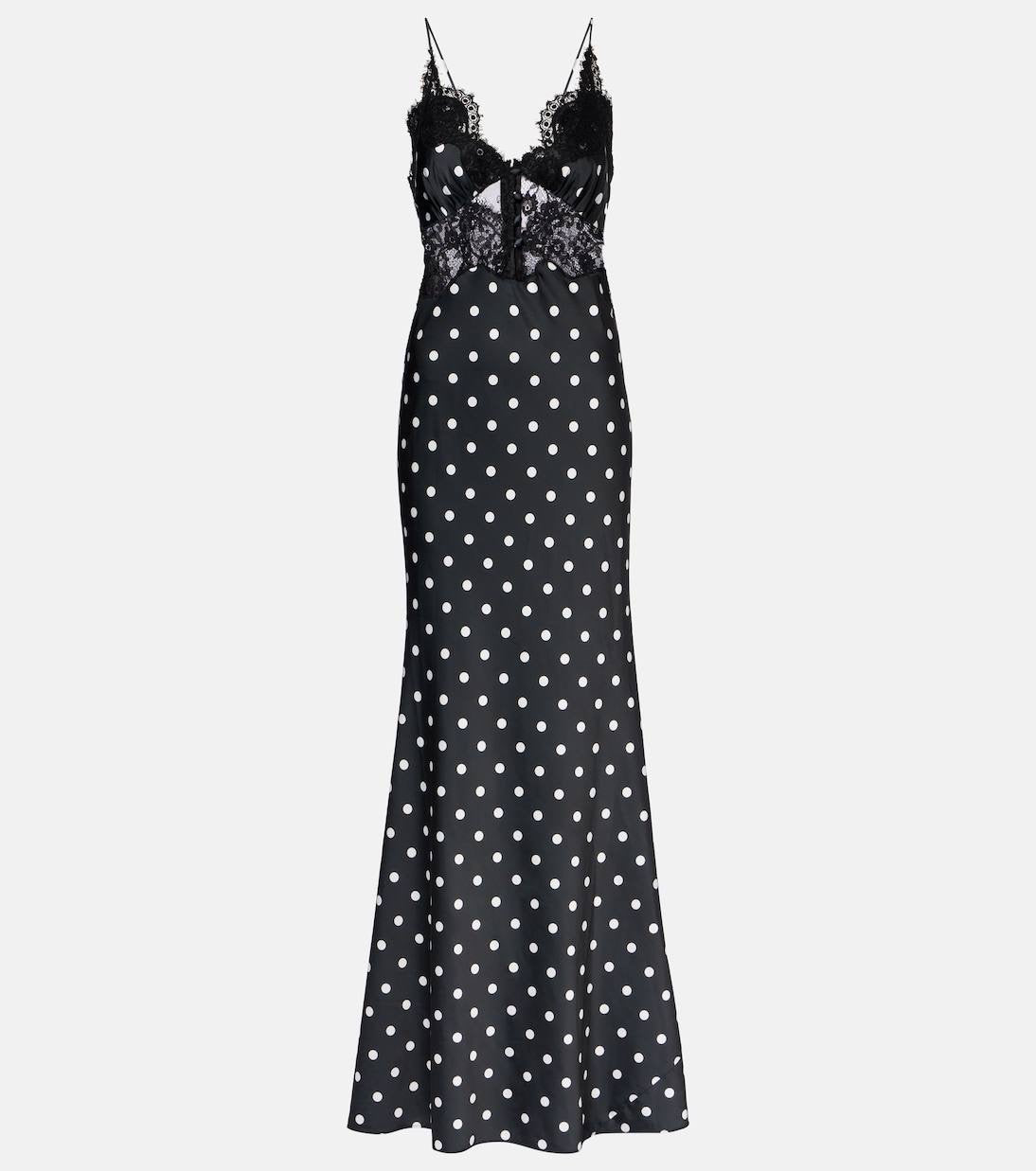 SP Polka Dot Satin Lace Strappy Maxi Dress