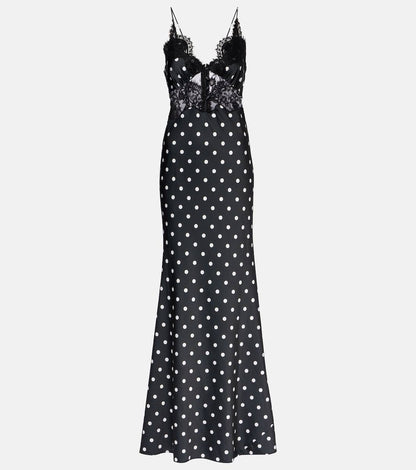 SP Polka Dot Satin Lace Strappy Maxi Dress