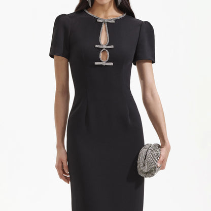 SP Black Crepe Diamante Bow Midi Dress with Cut Out