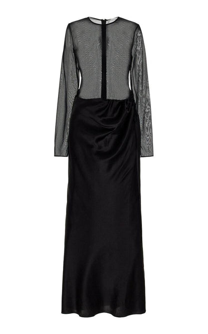 CE Sheer Torso Maxi Dress in Silk Georgette