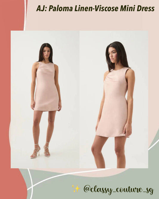 AJ Paloma Linen-Viscose Mini Dress in Blush Pink