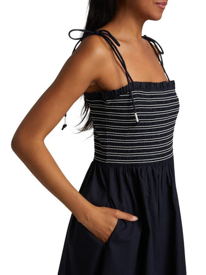 VB Kaela Smocked Cotton Tie Strap Midi Dress