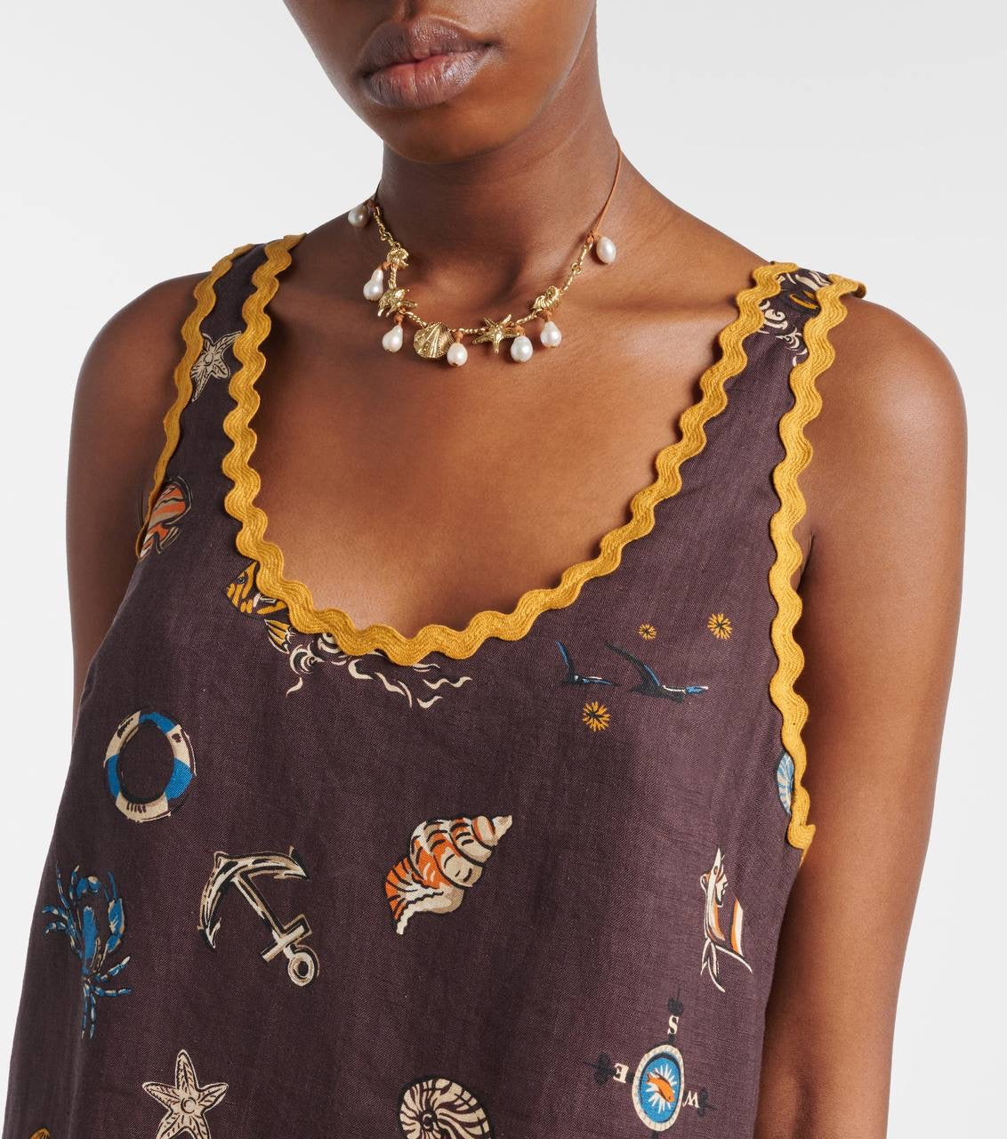 ALM Printed Scalloped Linen Mini Dress