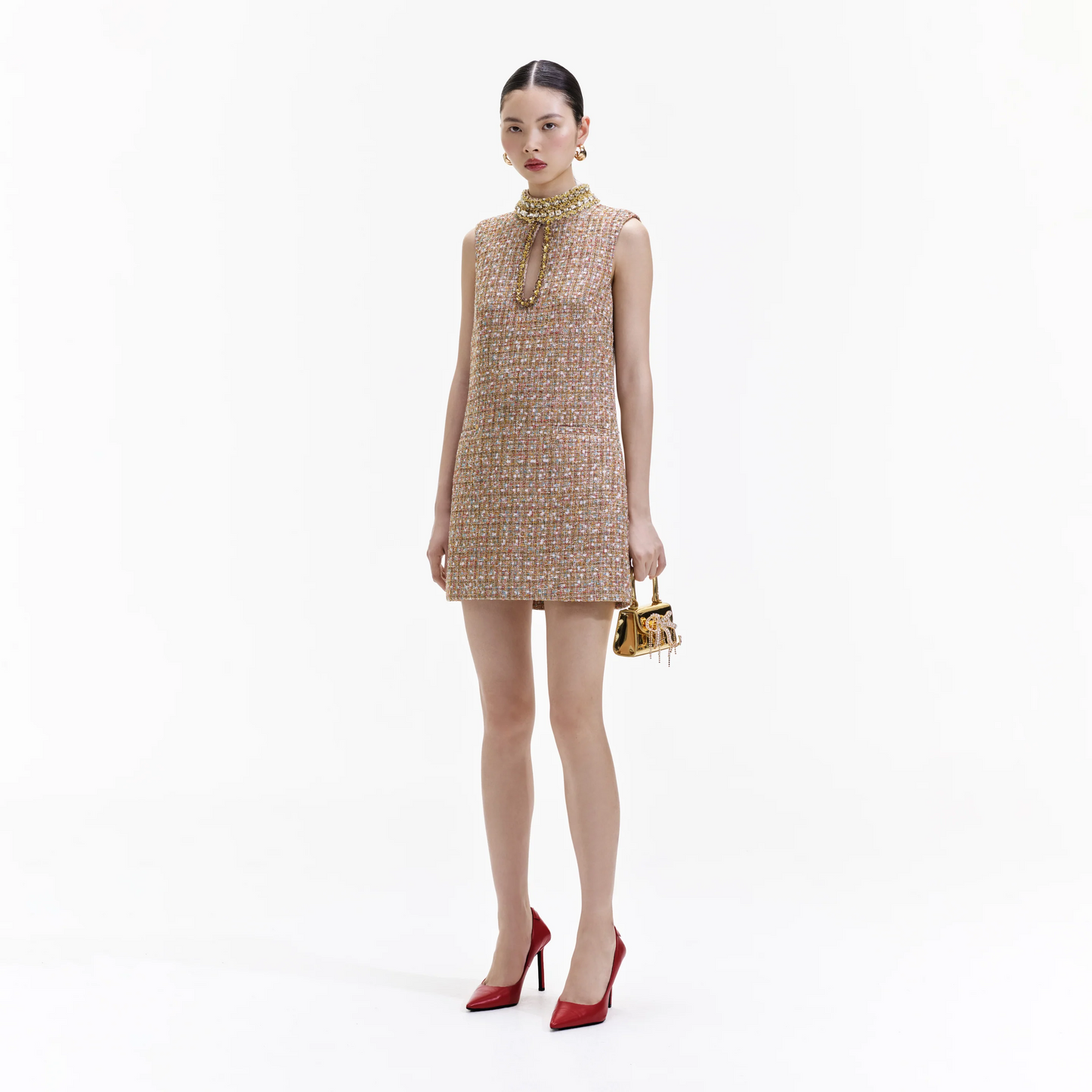 SP Gold Tinsel Boucle Embellished Mini Dress