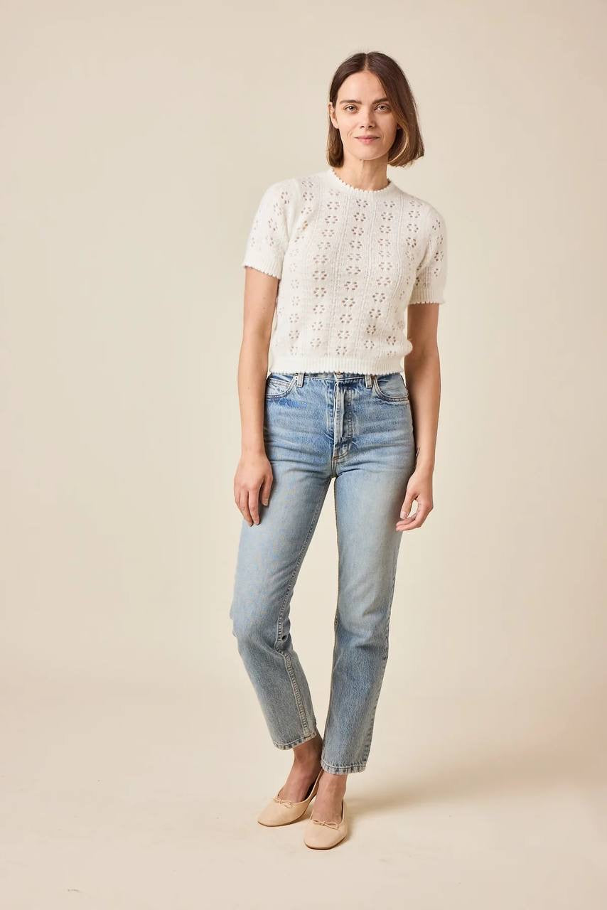 DN Monica Alpaca-Wool-blend Pointelle Knit Short Sleeve Sweater Top