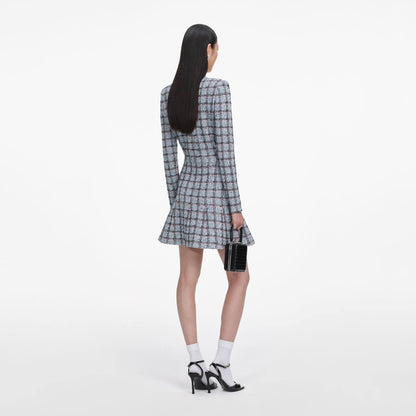 SP Blue Check Knit Cropped Cardigan | Mini Skirt | Set