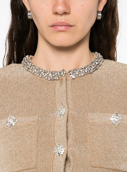 SP Gold Crystal Trim Peplim Midi Dress