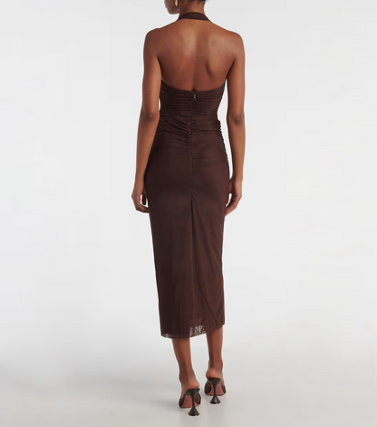 STL Jacques Knot Top | Midi Dress in Chocolate Brown Mesh