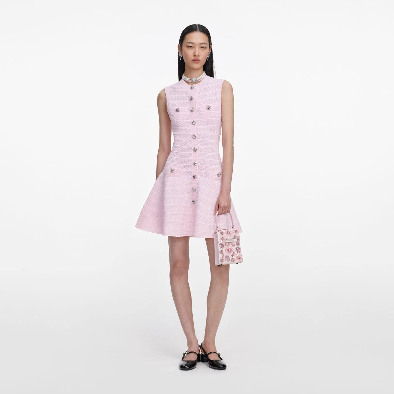 SP Pink Pointelle Diamanté Knit Mini Dress