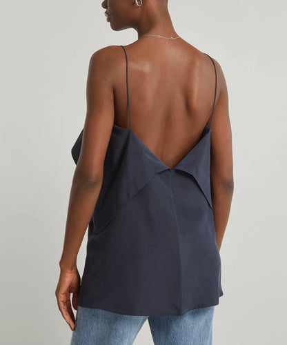 TOT Draped Silk Cami Top | Midi Dress in Navy