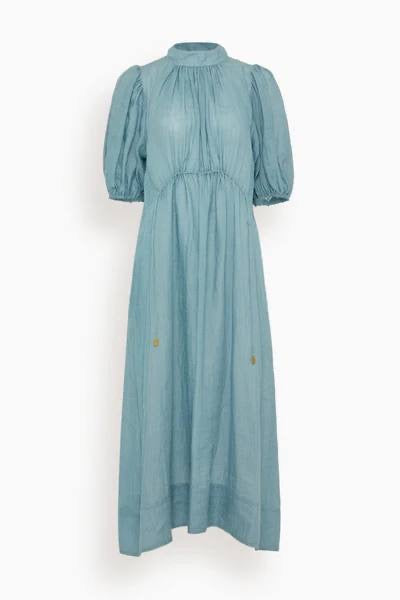 SE Anise S/S Short-Sleeved Ramie Puff Midi Dress (with detachable cotton slip)