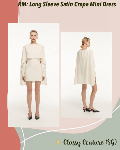 RM Long Sleeve Satin Crepe Mini Dress