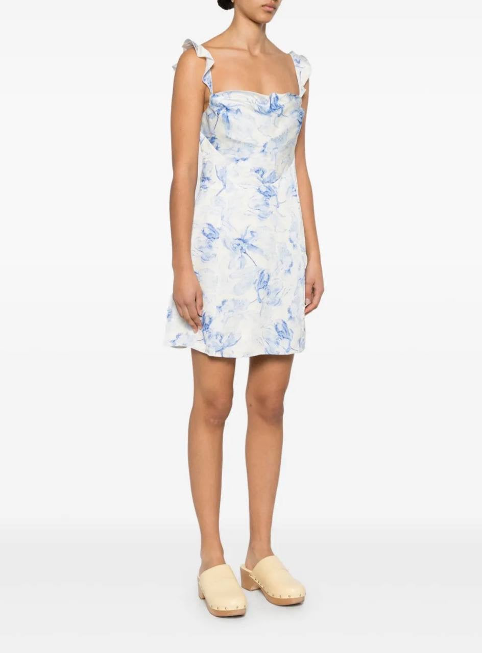 SALE! MJ Romantiblue Short Patterned Floral Drape Viscose Mini Dress