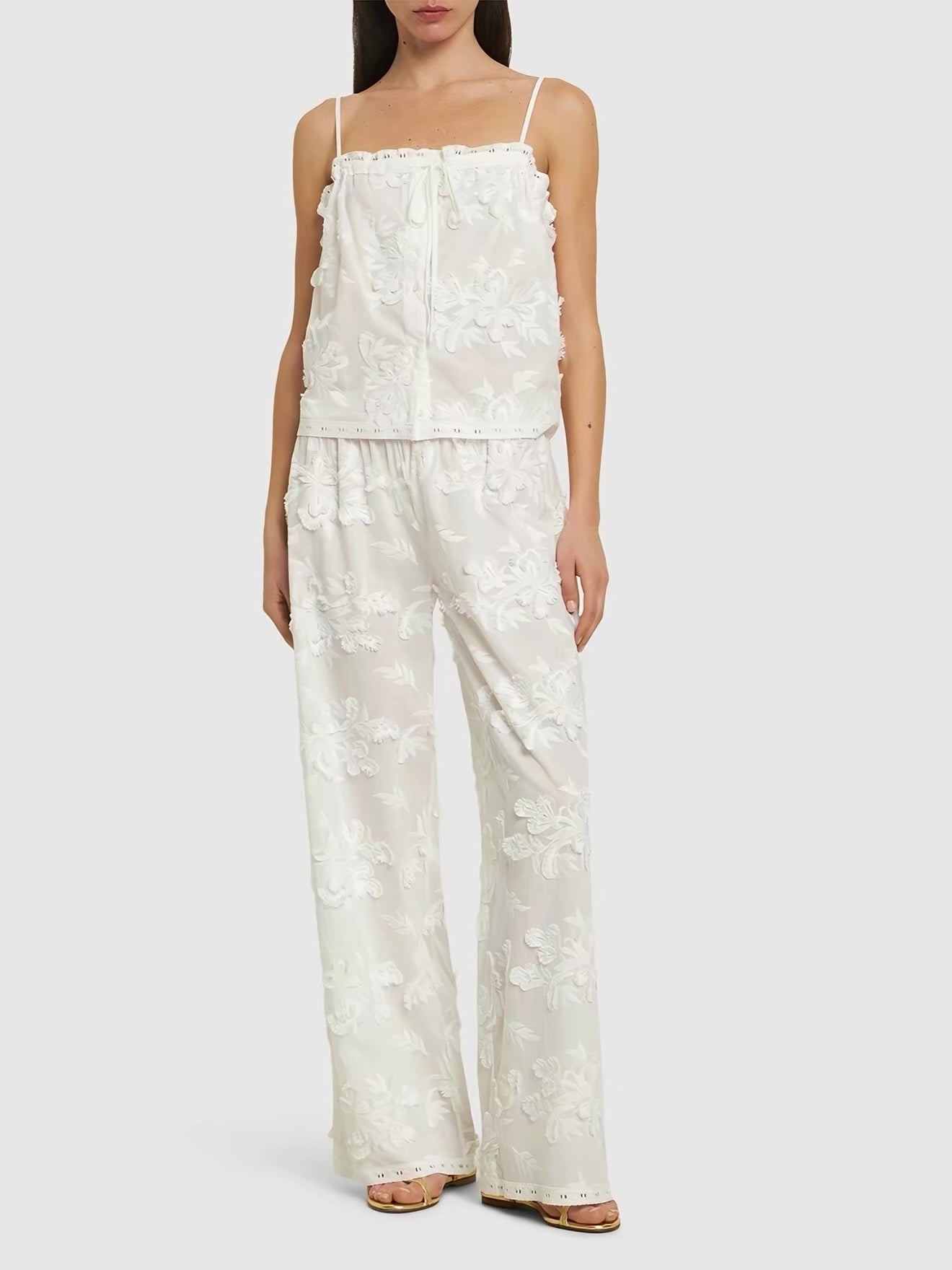 TG Jewell Straight-leg Embroidered Appliqué Cotton Pants