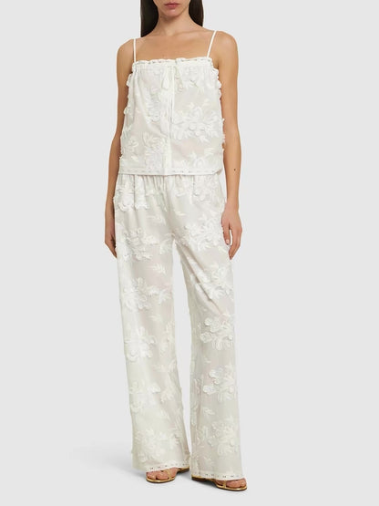TG Jewell Straight-leg Embroidered Appliqué Cotton Pants
