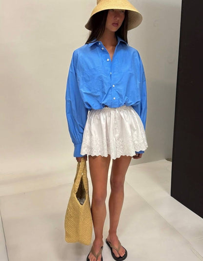 HS Bubble Button-Down Cropped Tech Poplin Shirt