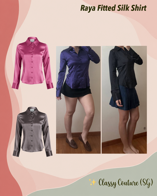 4 Colors! Raya Fitted Silk Shirt Blouse