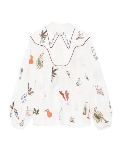 ALM Mina Embroidered Ramie Blouse Top