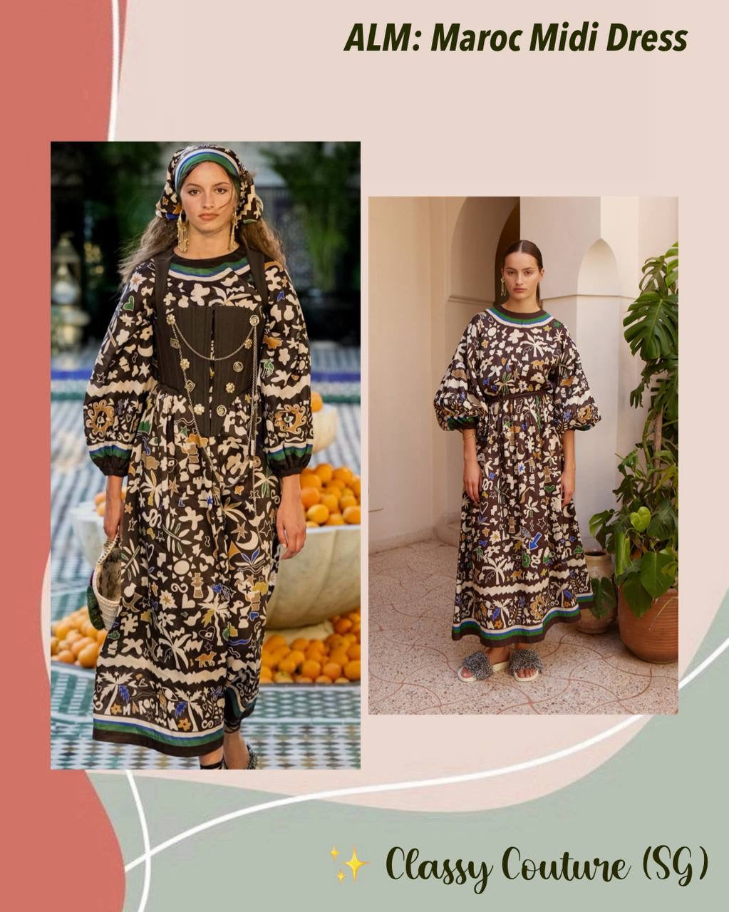 ALM Maroc Ramie Blouson-Sleeve Midi Dress