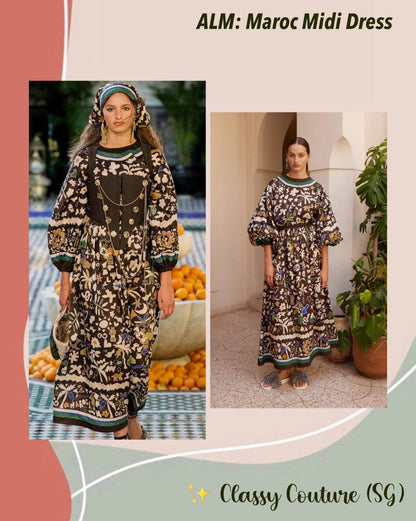ALM Maroc Ramie Blouson-Sleeve Midi Dress