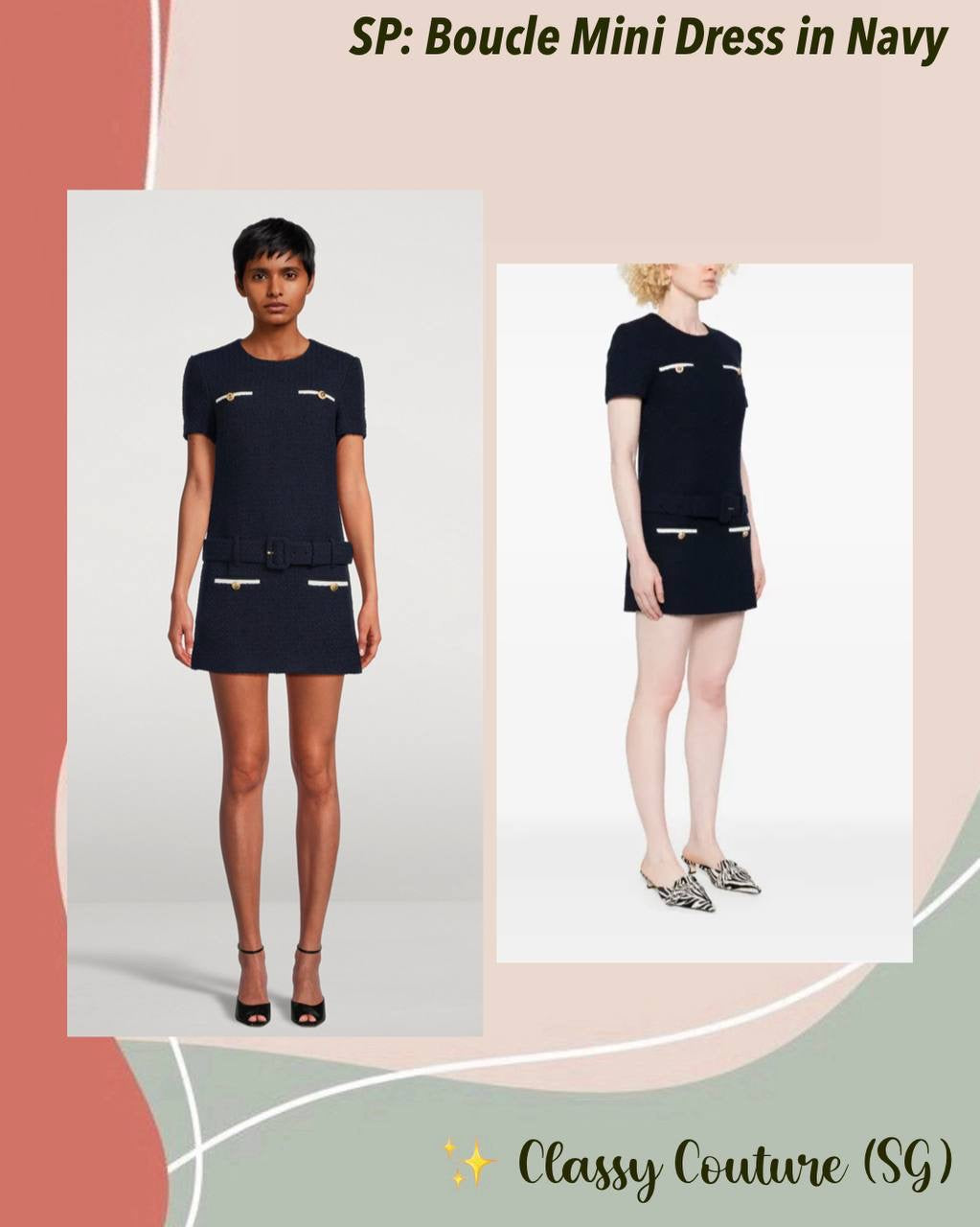 SP Navy Boucle Belted Tweed Mini Dress