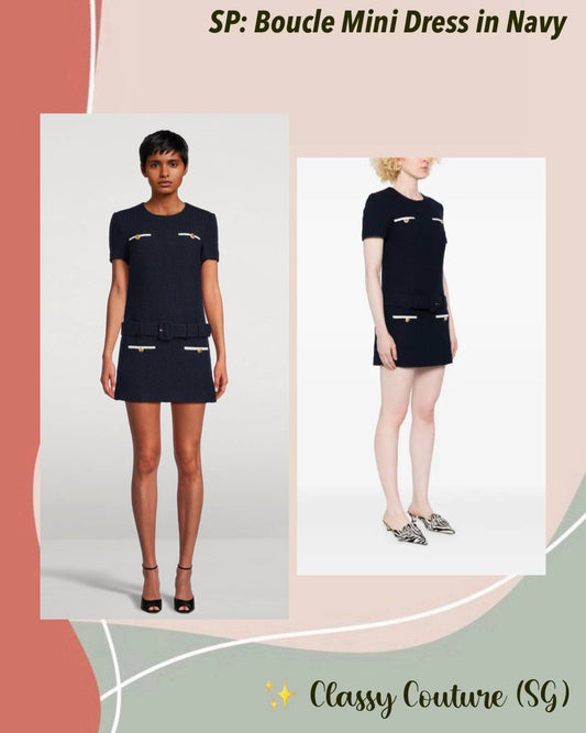 SP Navy Boucle Belted Tweed Mini Dress