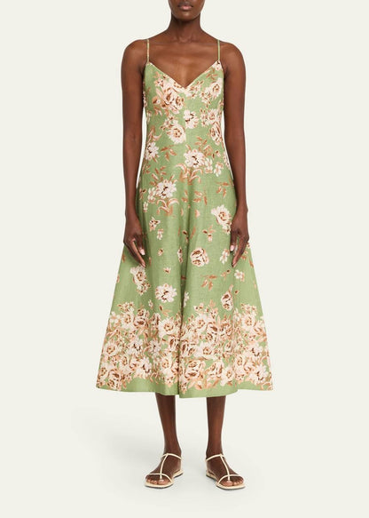 CC Mae Floral Linen Midi Dress