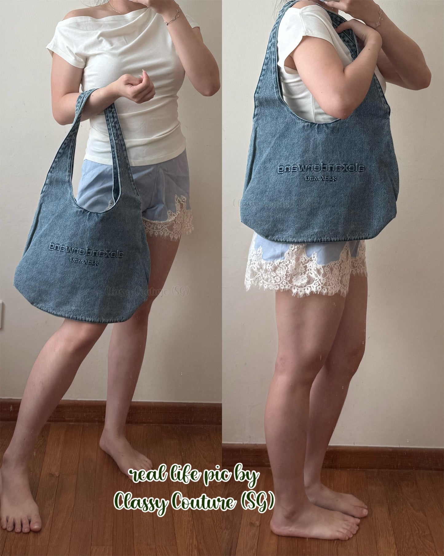 AW Denim Medium Cotton Shoulder Bag in Pike Hobo & Punch Tote