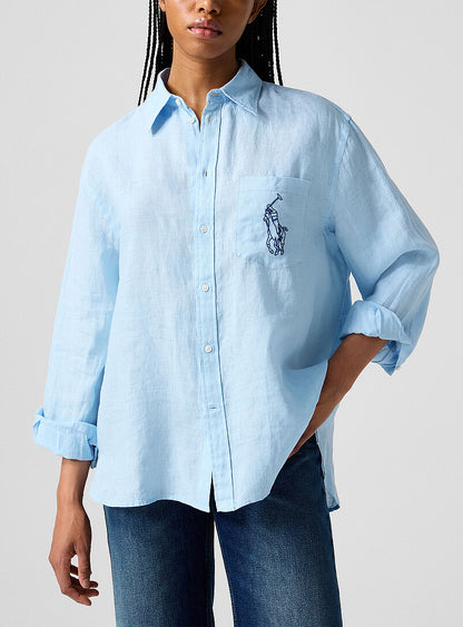 RL Oversized Fit Big Pony Linen Long Sleeve Sport Shirt