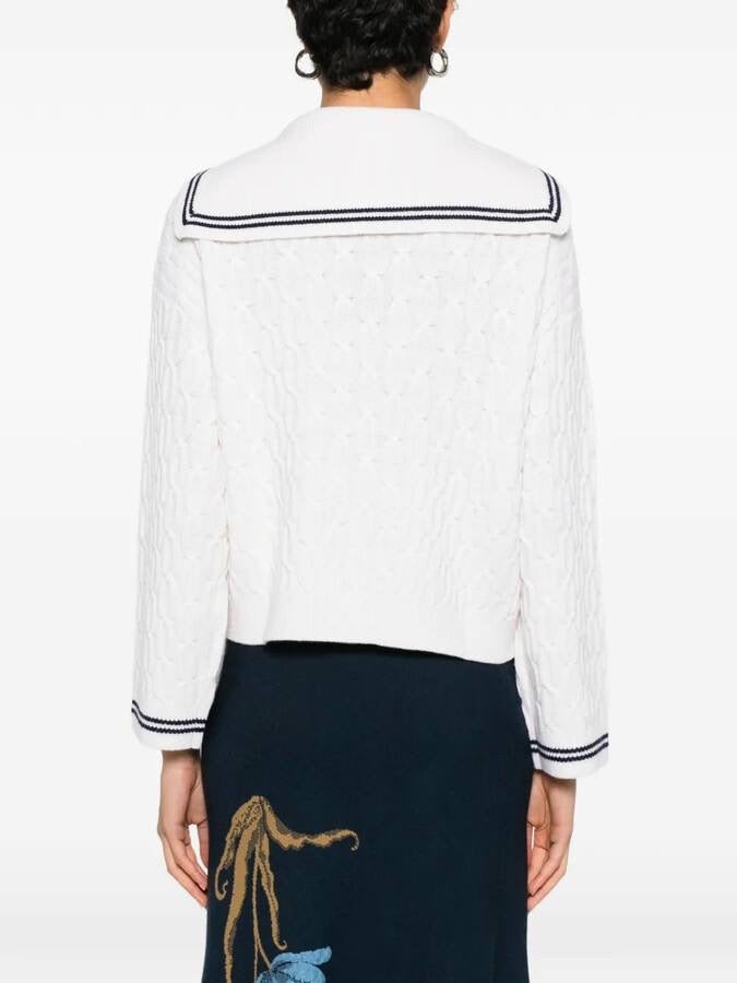 MJ Mirayalo Wool Cable-Knit Sailor Boat Neck Cardigan