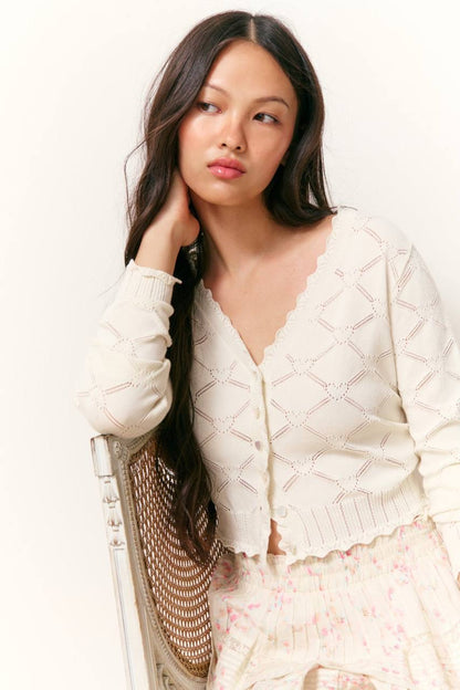 LSF Petra Knit Heart Argyle Cropped Cardigan