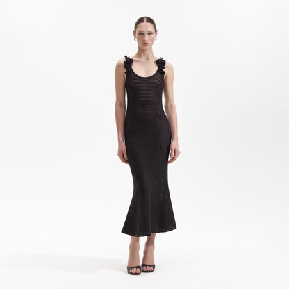 SP Black | Yellow | White Crochet Midi Dress Knit Floral