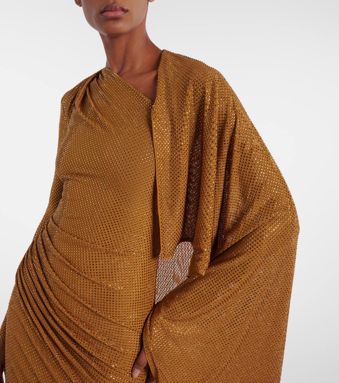 SP Gold Rhinestone Drape Midi Dress