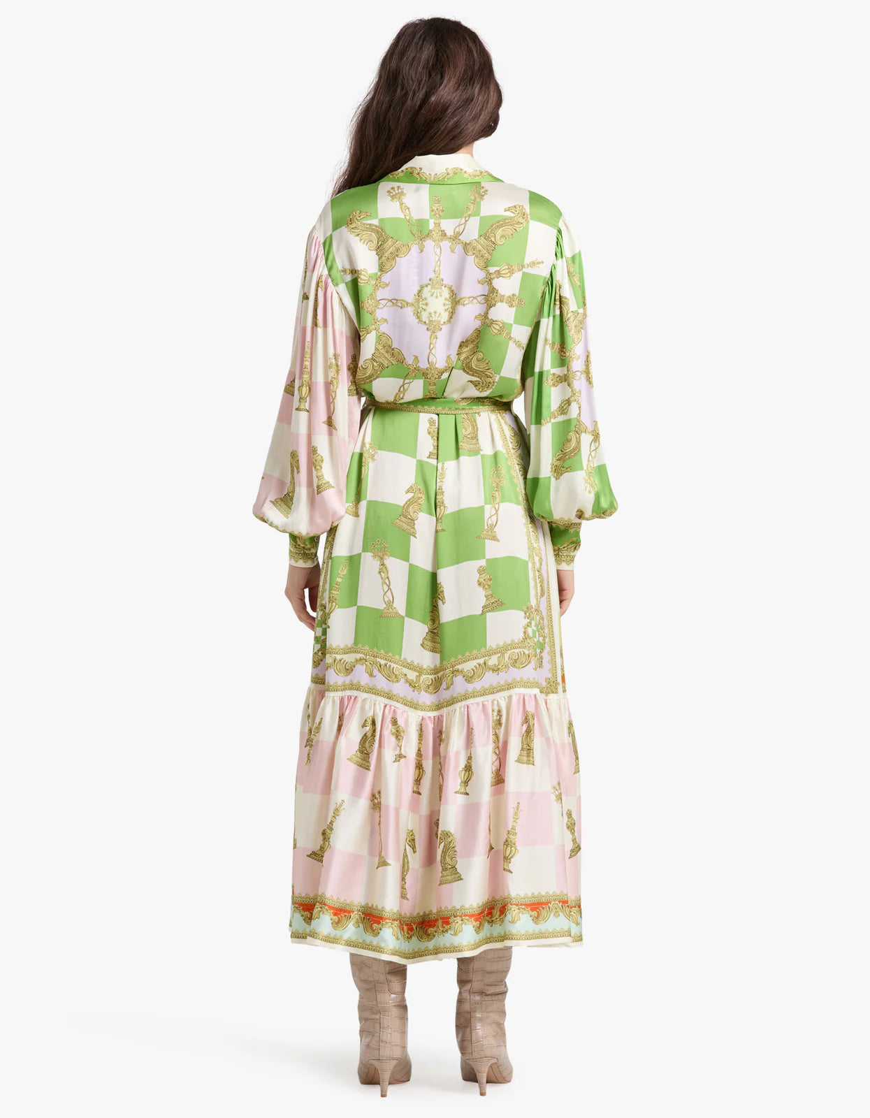 ALM Checkmate Silk Shirtdress Midi Dress