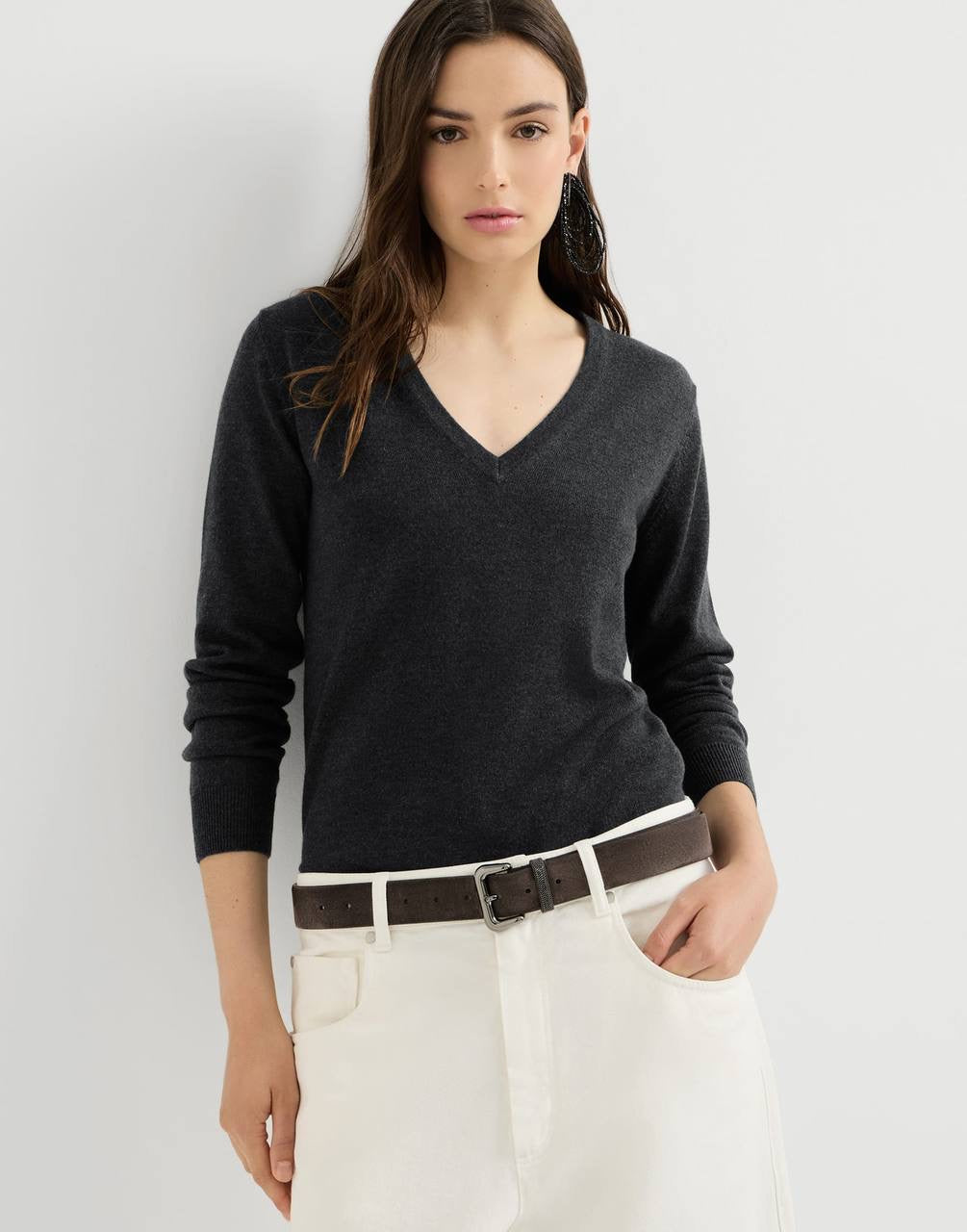 BC Cashmere V-neck Sweater With Monili