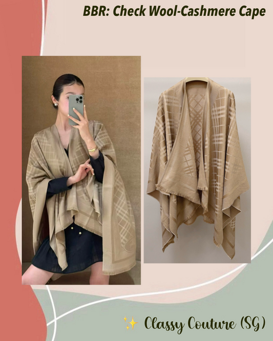 BBR Check Jacquard Wool-Cashmere Cape in Finch Beige