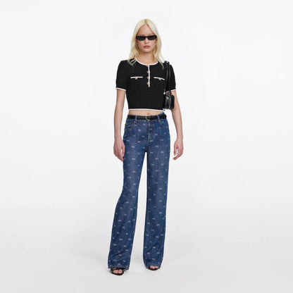 SP Lightweight Diamante Bow-embellished Denim Jeans in Classic Blue Wash